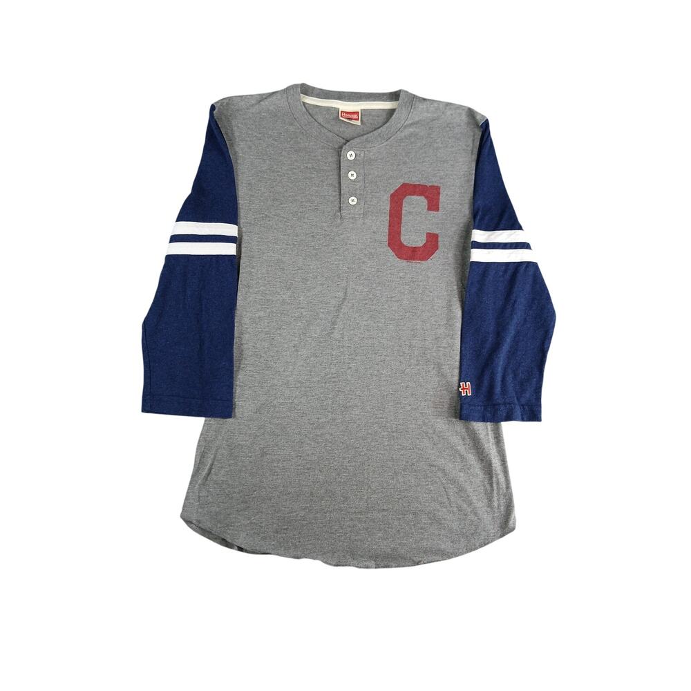 NEW Homage Cleveland Guardians Shirt XS Gray Henley Long Sleeve Graphic Tee